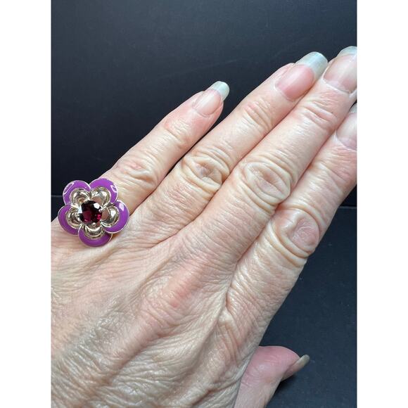 Ross Simons garnet and enamel flower sterling silver ring size 5 - Picture 7 of 16